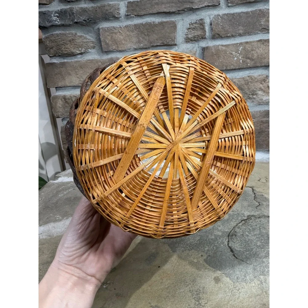 Rustic Handwoven Grapevine and Wicker Basket with‎ Natural Branch Handle Brown